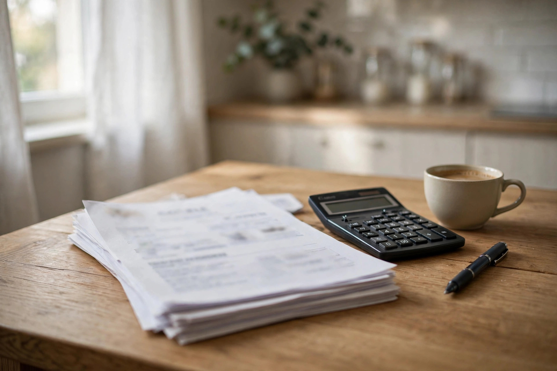 Home-sale documents and paperwork on a desk